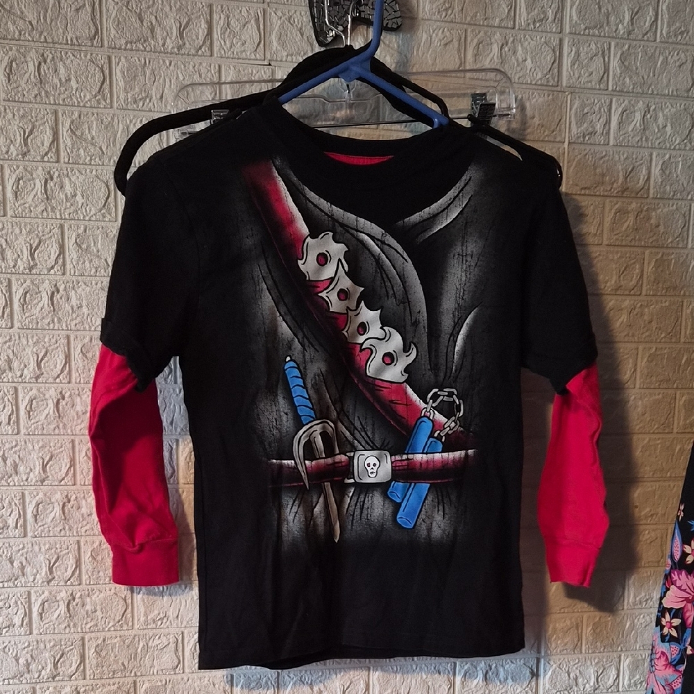 Kids Ninja Graphic Long Sleeve Shirt - Black and Red